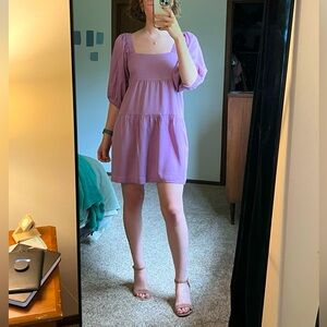 NWT Lavender Puff Sleeve Baby Doll Tiered Dress
